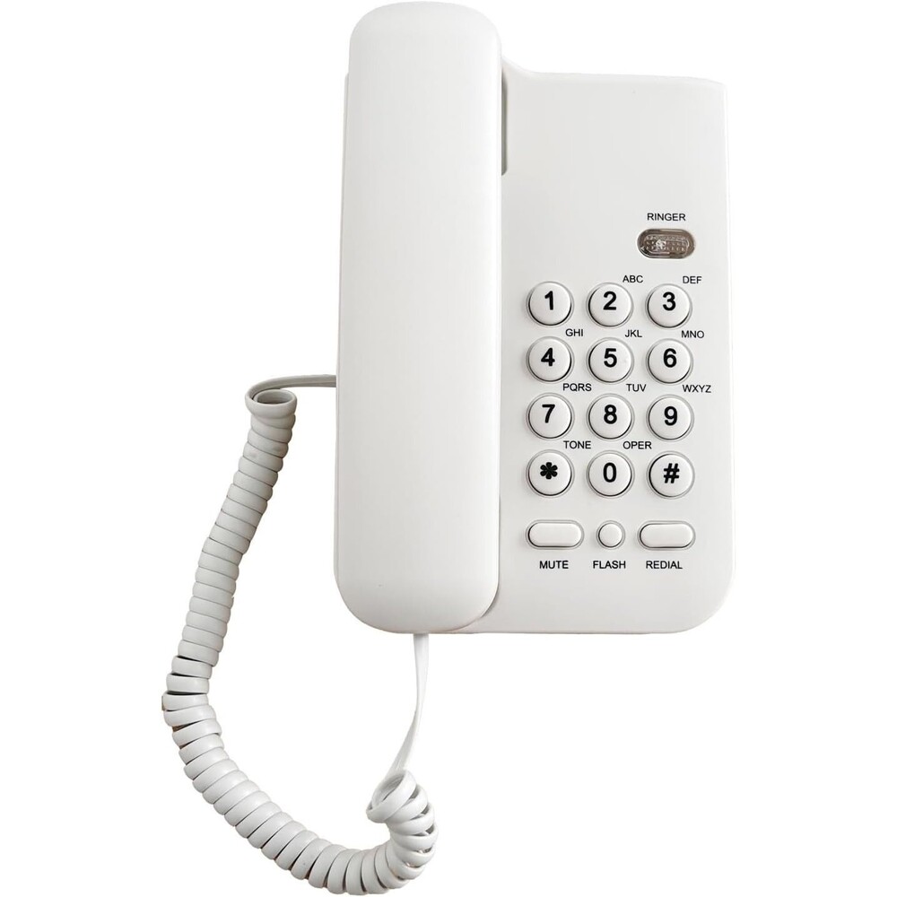 Corded Landline Phone White Wall Mount Desk Telephone Redial Flash Home Office